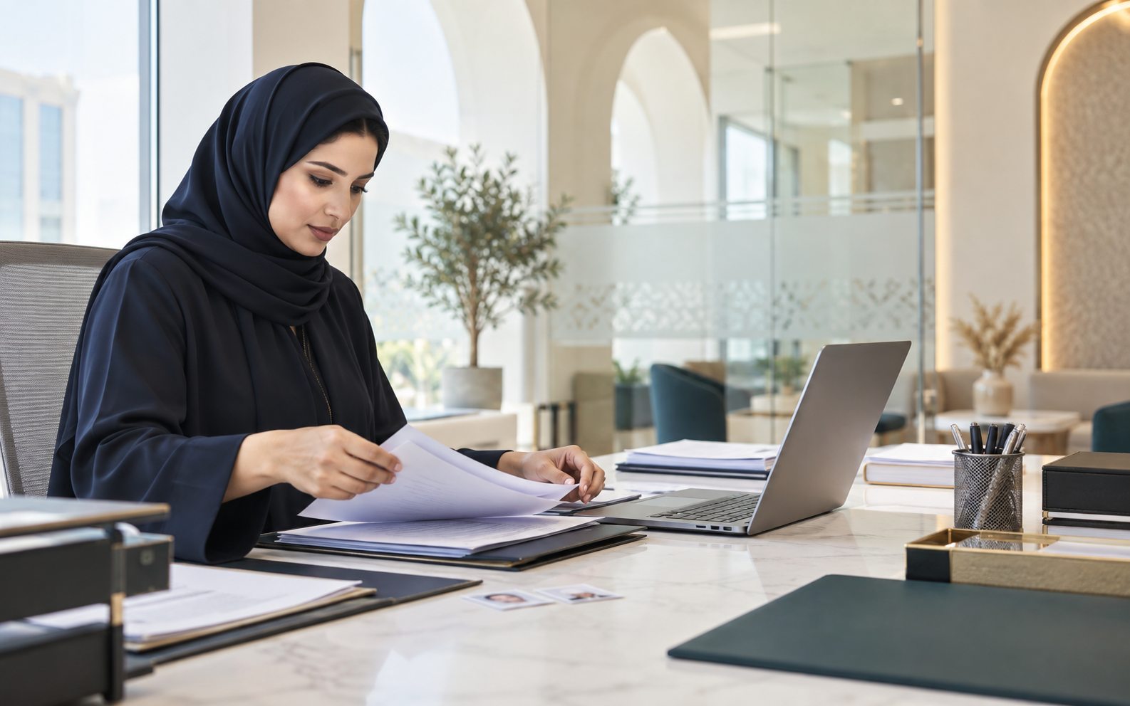 Consultant carefully preparing a UAE government services application